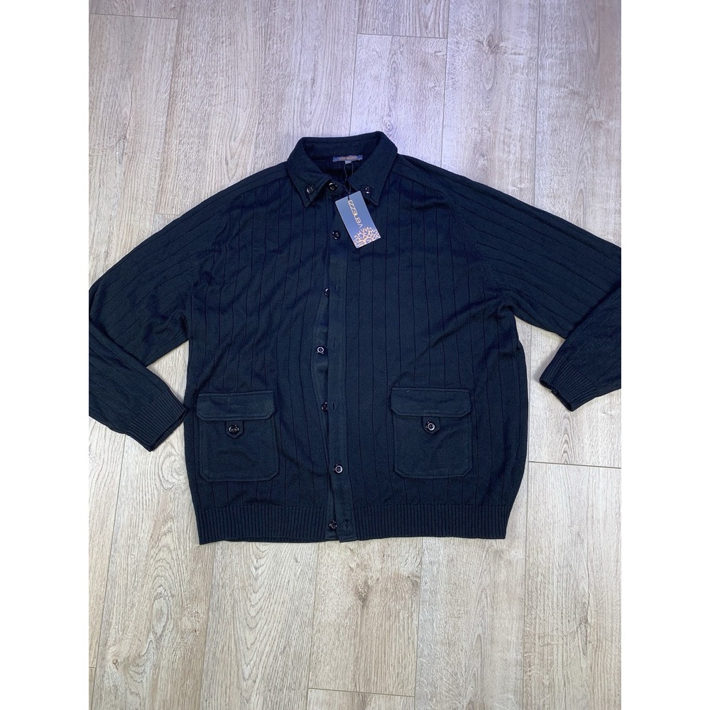 NWT VTG Venezzi Wool Knit Long Sleeve Black Shacket Shirt Jacket Men 3X‎ Button